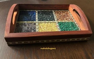 Wooden Stone Art Work Tray Dining Serving Lap Bed Breakfast Kitchen Handles Food - Picture 1 of 3