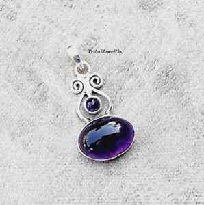 Natural Amethyst Gemstone 925 Sterling Silver Pendant Special Gift For Her