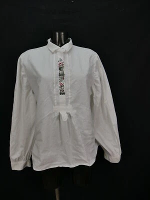 Gr.48 Trachtenbluse Bluse Wenger weiß Baumwolle Landschaft Kühe Stickerei TB2743 - Bild 1 von 3