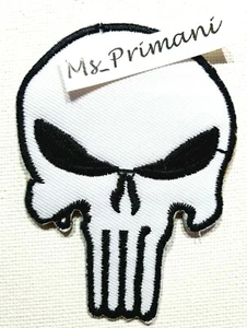 PUNISHER WEISSER SCHÄDEL bestickt Eisen Nähen Patch Symbol Zeichen Logo Kleidung Abzeichen - Bild 1 von 2