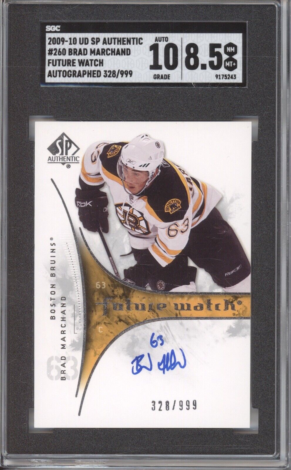 BRAD MARCHAND SGC 8.5 2009-10 UD SP AUTHENTIC #260 ROOKIE FUTURE WATCH AUTO /999
