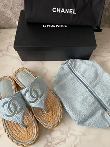 New Authentic CHANEL 22P Beach Thong Slides Espadrilles Shoes Flats Slippers 37 - Picture 1 of 12