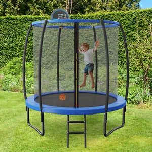8 FT Leisure Trampoline w/ Safety Enclosure & Basketball Hoop & Net Ladder - Picture 1 of 10