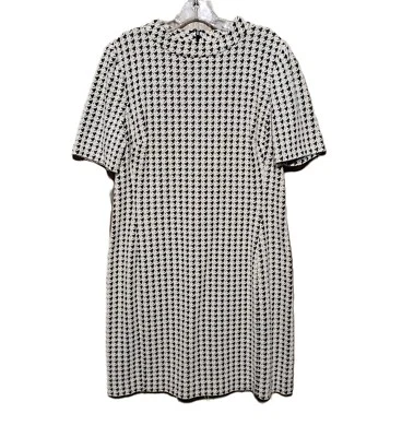 American Living 16 Women's Cream Black Houndstooth Dress Knit Short Sleeve - Image 1 of 4