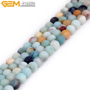 Natural Multi-Color Amazonite Stone Round Matte Beads Jewelry Making Strand 15" - Picture 1 of 28