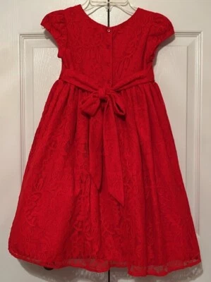 Vestido de encaje rojo Laura Ashley lazo de vacaciones cumpleaños princesa mullido niña’s 6X Foto 1 de 4