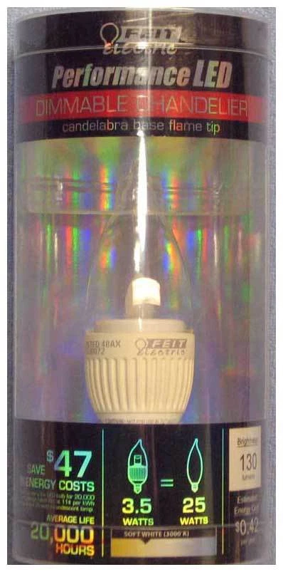 (12 LOT) Feit Dimmable Performance LED 3.5W / 25W 120V Clear CA10 E12 CFC/DM/LED - Image 1 of 3