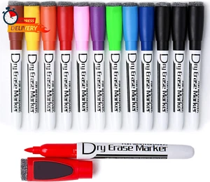 Magnetic Dry Wipe Pens Dry Erase Markers with Eraser Cap Low Odor Fine Tip White - Picture 1 of 12