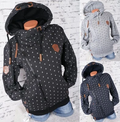 Damen Sweat Jacke Kapuze Hoodie warm Fleece gefüttert Punkte M L XL 2XL 3XL  - Bild 1 von 4