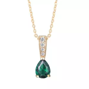 Ladies 9 Carat Gold on Sterling 925 Silver Sapphire & Emerald Pendant Necklace - Picture 1 of 4