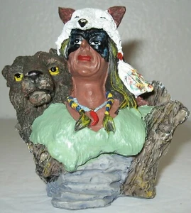 Indianer Indianer Büste Wolfskopf Bär Schulter 4" Harz Figur - Bild 1 von 9