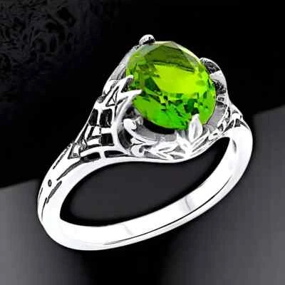 VICTORIAN STYLE 925 STERLING SILVER 1.5 CARAT SIMULATED PERIDOT RING       #1129 - Image 1 of 4