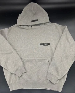 New Essentials Fear Of God 2 Sided Logo Pullover Hoodie Off Black Grey Size M - Picture 1 of 7