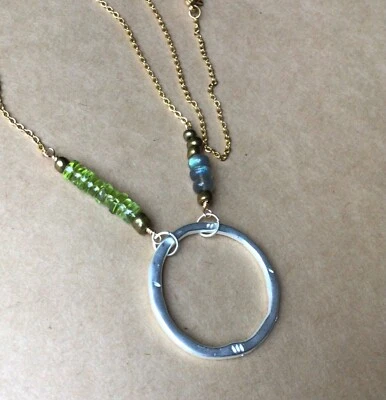 NEW HANDCRAFTED ARTISAN SUNDANCE CHARM NECKLACE PERIDOT LABRADORITE GEMSTONE - Image 1 of 4