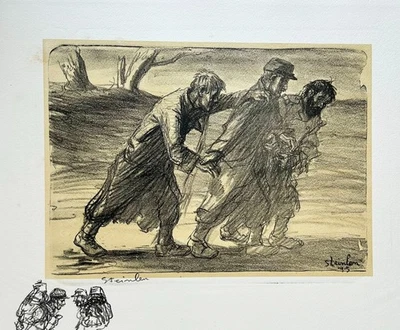 STEINLEN Théophile Alexandre (1859 - 1923) - "Les trois campagnards". 1915. - Photo 1/3