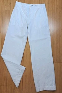 VINCE Pants Denim Womens 8 Linen/Cotton Blend Wide Straight Leg White/Off-white  - Picture 1 of 17