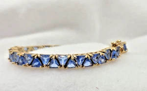 Suzanne Somers Bracelet Trilliant Cut Blue 7” Gold vermeil 925 sterling silver - Picture 1 of 12