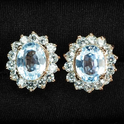 Elysian Light Blue Sapphire 4.85Ct 925 Sterling Silver Rose Gold Halo Earrings - Image 1 of 4