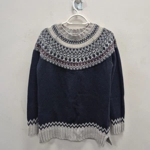 Barbour Fairfield Fair Isle Knit Navy Wool Xmas Party Sweater Jumper Size Uk 10 - Picture 1 of 7