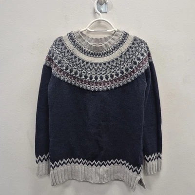 Barbour Fairfield Fair Isle Knit Navy Wool Xmas Party Sweater Jumper Size Uk 10 - Image 1 of 4