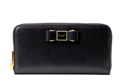 New Kate Spade Morgan Bow Embellished Zip Around Continental Wallet Black - Image 1 of 3