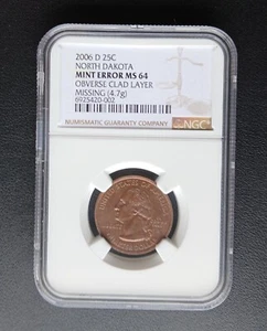 2006 D North Dakota State Quarter MISSING OBV CLAD LAYER NGC64 PICTURES INCLUDED - Picture 1 of 2