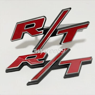 2X OEM For RT Front Grill Emblems R/T Trunk Side Sticker Red Silver Car Badge - Image 1 of 3