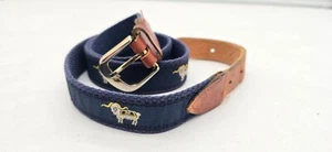 Vintage Navy Midshipmen Belt Leather Canvas Logo Brass Buckle Naval Academy Sz L - Picture 1 of 7