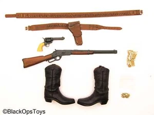 1/6 Scale Toy Western Set - John Wayne Leather Gun Belt Set w/Boots & Winchester - Picture 1 of 6