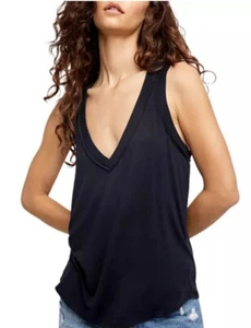 WE THE FREE Moon Dance Tank Top Sz L Black VNeck Relaxed Fit Top Casual Lightwei - Picture 1 of 10
