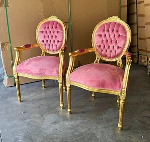 Pink Velvet Chair French Style Tufted with Gold Details Rococo Baroque - Picture 1 of 7