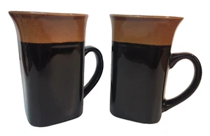 Set 2 ROYAL NORFOLK Greenbrier Square Bottom 5" Brown Black Lattee Cups Mugs - Picture 1 of 8