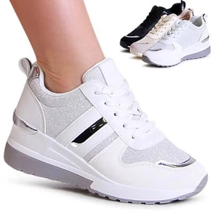 Damenschuhe Keilabsatz Sneaker Keil Halbschuhe Plateau Turnschuhe Stiefeletten - Bild 1 von 8