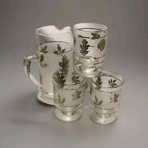 Vintage Libbey Silber Blatt Milchglas Krug & 4 Säulen Gläser Cocktail Set - Bild 1 von 2