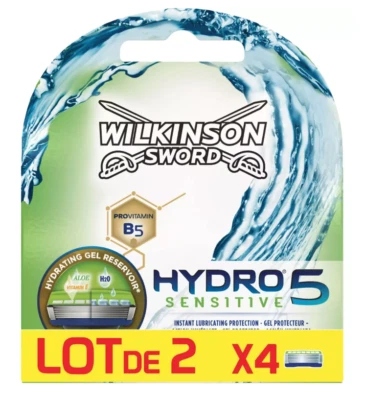 WILKINSON Sword Méga Pack 8 Lames "HYDRO 5 SENSITIVE" Lot Recharge Rasoir 5* H2o