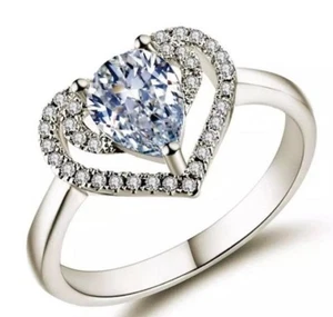 Anillo de boda promesa de compromiso enchapado en plata de ley en forma de corazón de 0,5 quilates - Imagen 1 de 6