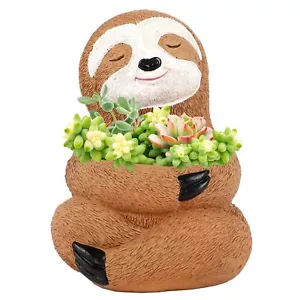 Sloth Succulent Pot Planter 4.7in Brown Resin Cute Flower Garden Pot for Plan... - Picture 1 of 7
