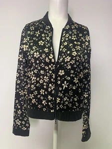 Majestic Filatures Bomber Jacket Coat Full Zip Linen Silk Floral Black S Small - Picture 1 of 8