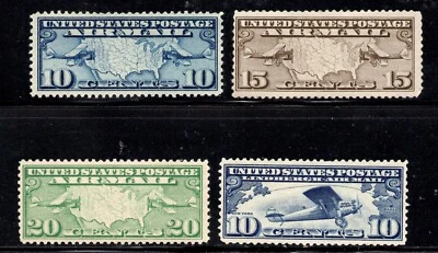 U S SCOTT C7-C10 AIRMAIL ISSUES MAPS AND SPIRIT OF ST LOUIS MLH - Image 1 of 2