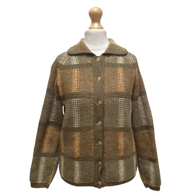 Vintage 70s Knit Cardigan Women's Parisienne Green Check Collared Wool uk XS 6 - Image 1 of 4