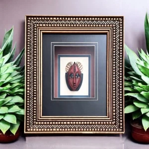 Ivory Coast PASSPORT MASK - Hand Carved Shadow Box Wood Frame - Picture 1 of 8