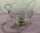 Gravy Boat with Sterling Silver Base Sauce Server Heart Shaped Glass Marked