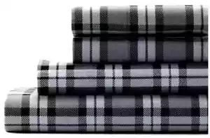 New Cuddl Duds TWIN size heavyweight flannel 3 piece sheet set Light Blue Plaid - Picture 1 of 3