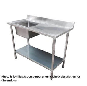 COMMERCIAL 304 GRADE STAINLESS STEEL SINGLE SINK BENCH 700 DEEP 1500-7-SSBL HY - Picture 1 of 1