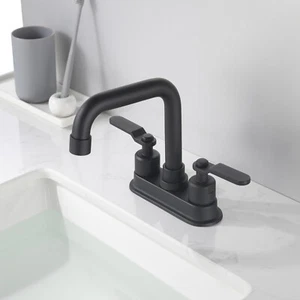 4 in. Centerset 2-Handle Hi-Arc Bathroom Faucet with Drain Assembly Matte Black - Picture 1 of 8