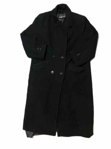 JUNIOR LOOK Petite Black Wool Cashmere Blend Button Front Trench Coat Jacket 14 - Picture 1 of 7