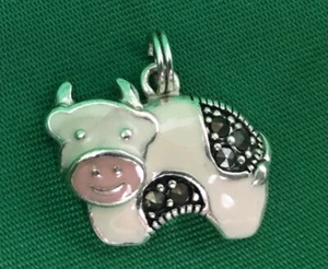 Sterling Silver Cow Charm with Marcasite - Picture 1 of 5