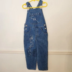 Vintage Y2K Disney Kinder Denim Latzhose Gr. 4 5 Mädchen Tinkerbell Perlen bestickt - Bild 1 von 15