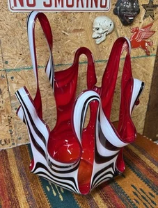 "Florero de vidrio de cebra Jozefina Krosno Polonia soplado a mano negro blanco rojo 16""" - Imagen 1 de 11