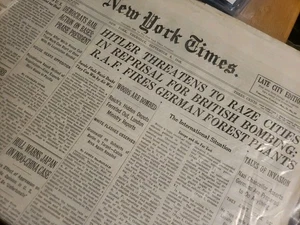 The New York Times Newspaper Spetember 5, 1940, Hitler Threatens To Raze Cities - Picture 1 of 3